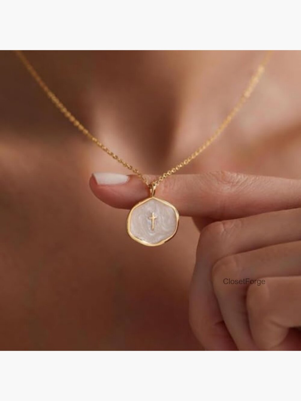 Dainty 14K Gold Plated Cross Pendant Necklace Cute Charm Choker Religious - Picture 4 of 7